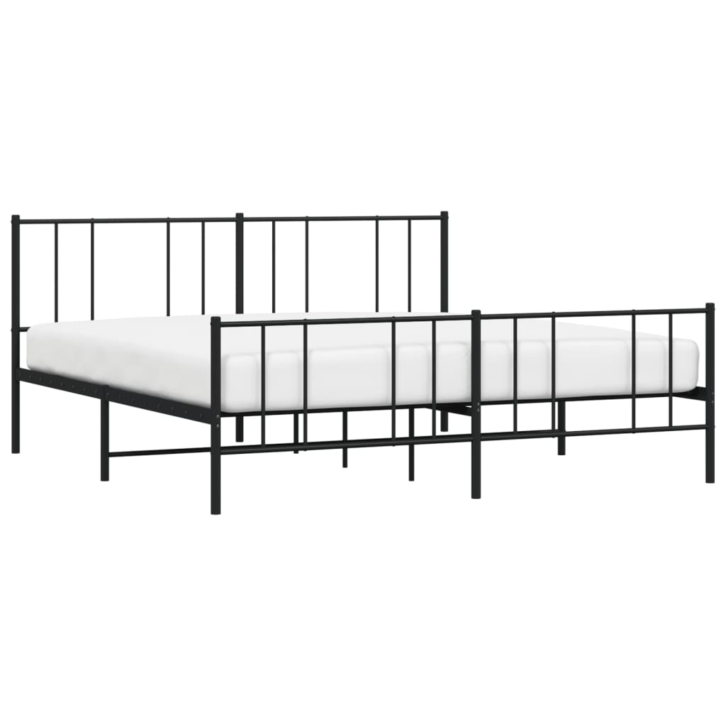 fekete fém ágykeret fej- és lábtámlával 200 x 200 cm