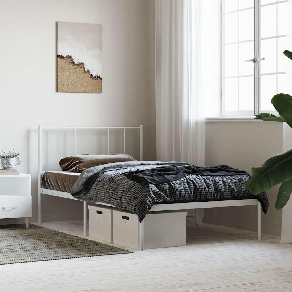 fehér fém ágykeret fejtámlával 107x203 cm