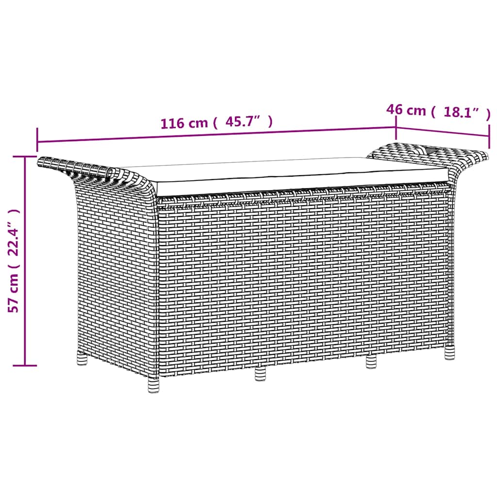 barna polyrattan kerti pad párnával 116 x 46 x 57 cm