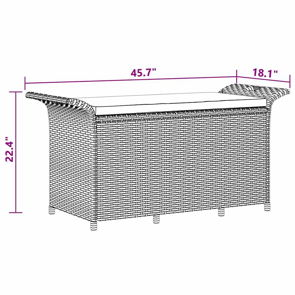 barna polyrattan kerti pad párnával 116 x 46 x 57 cm