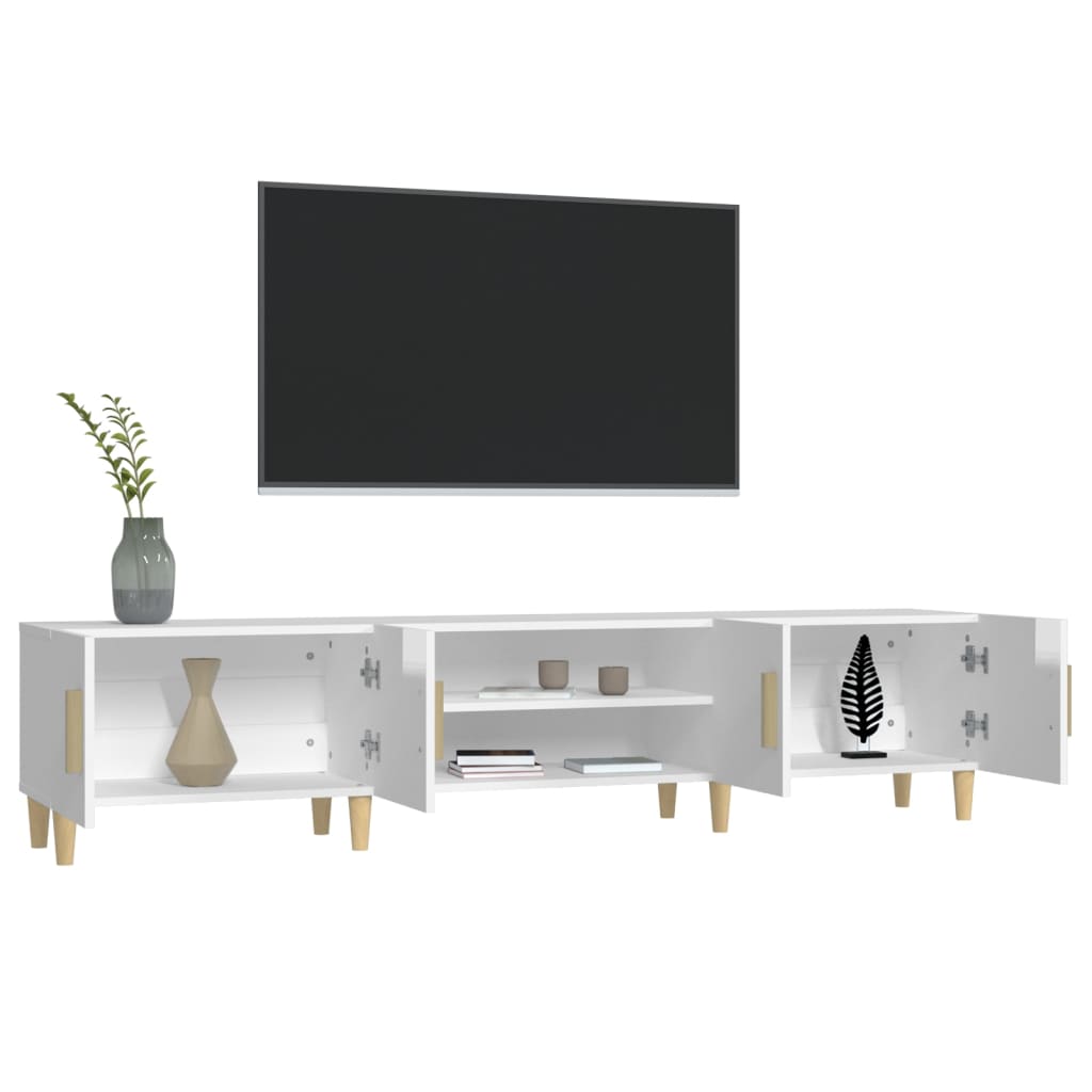 magasfényű fehér szerelt fa TV-szekrény 180 x 31,5 x 40 cm