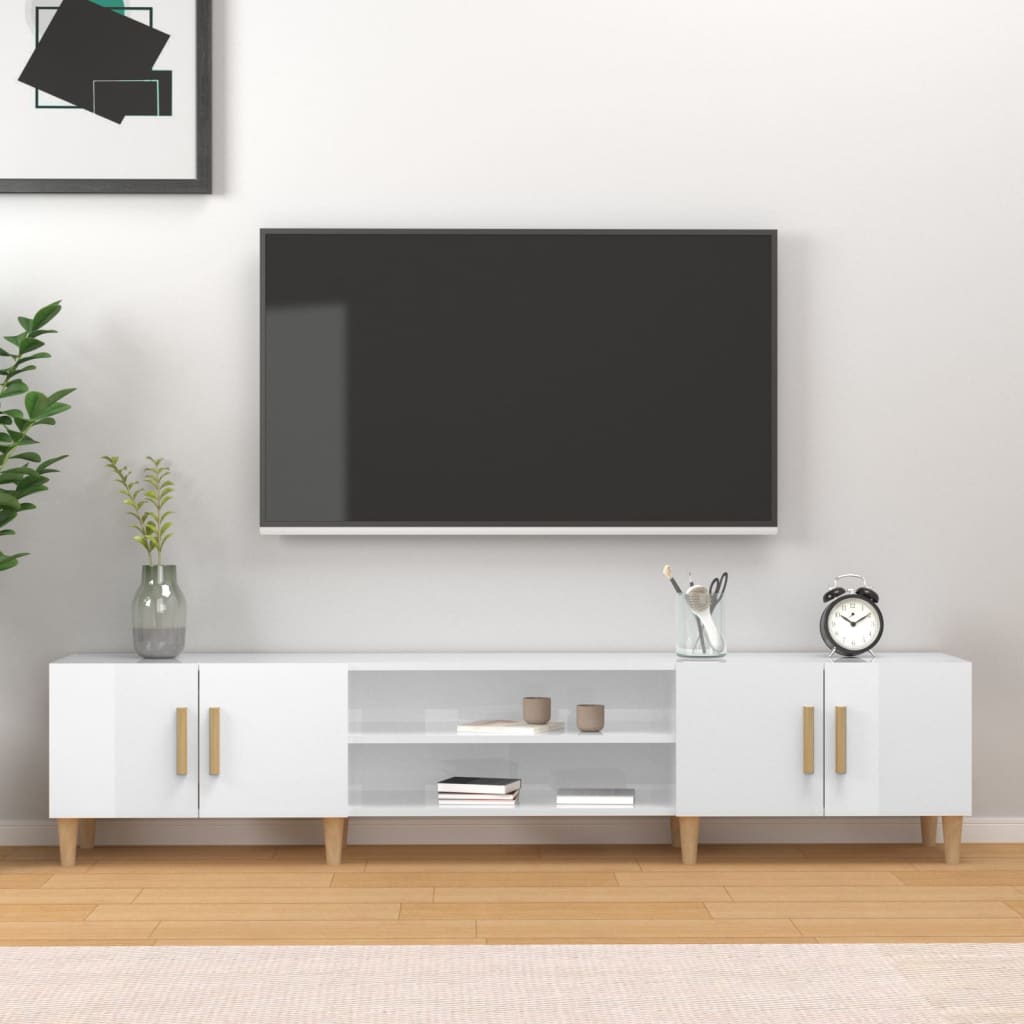 magasfényű fehér szerelt fa TV-szekrény 180 x 31,5 x 40 cm
