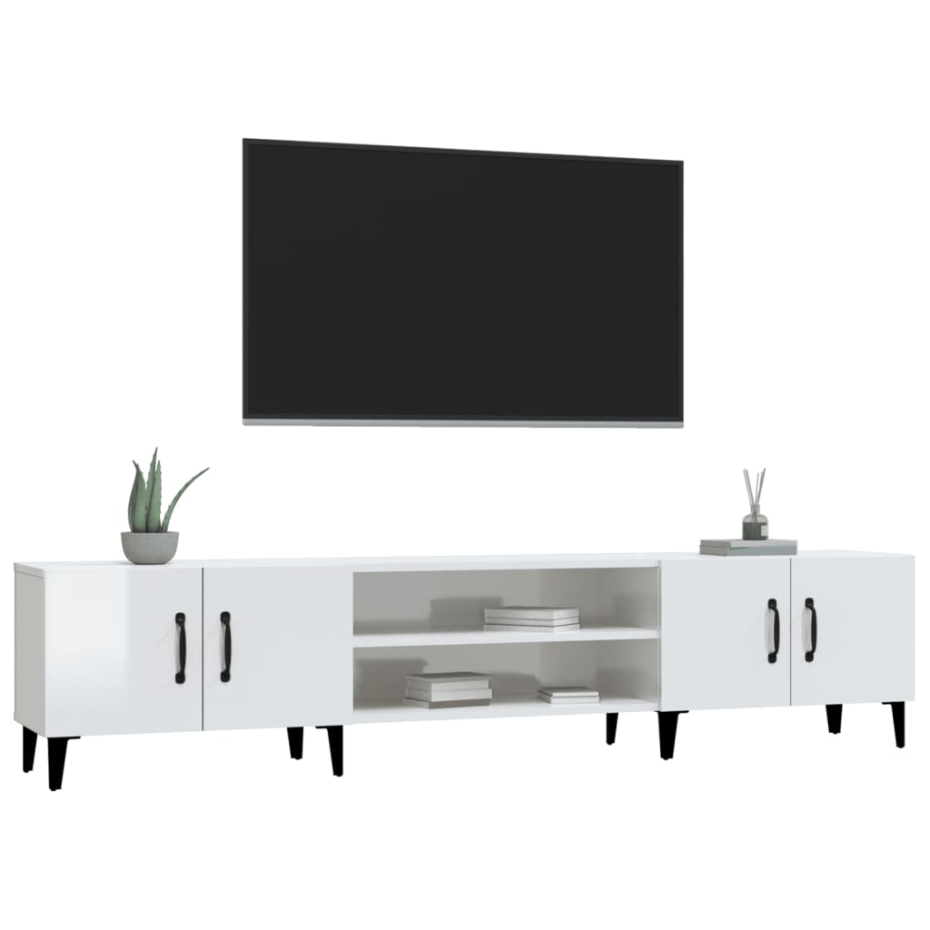 magasfényű fehér szerelt fa TV-szekrény 180 x 31,5 x 40 cm