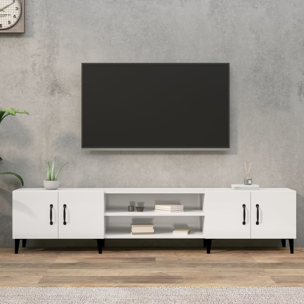 magasfényű fehér szerelt fa TV-szekrény 180 x 31,5 x 40 cm