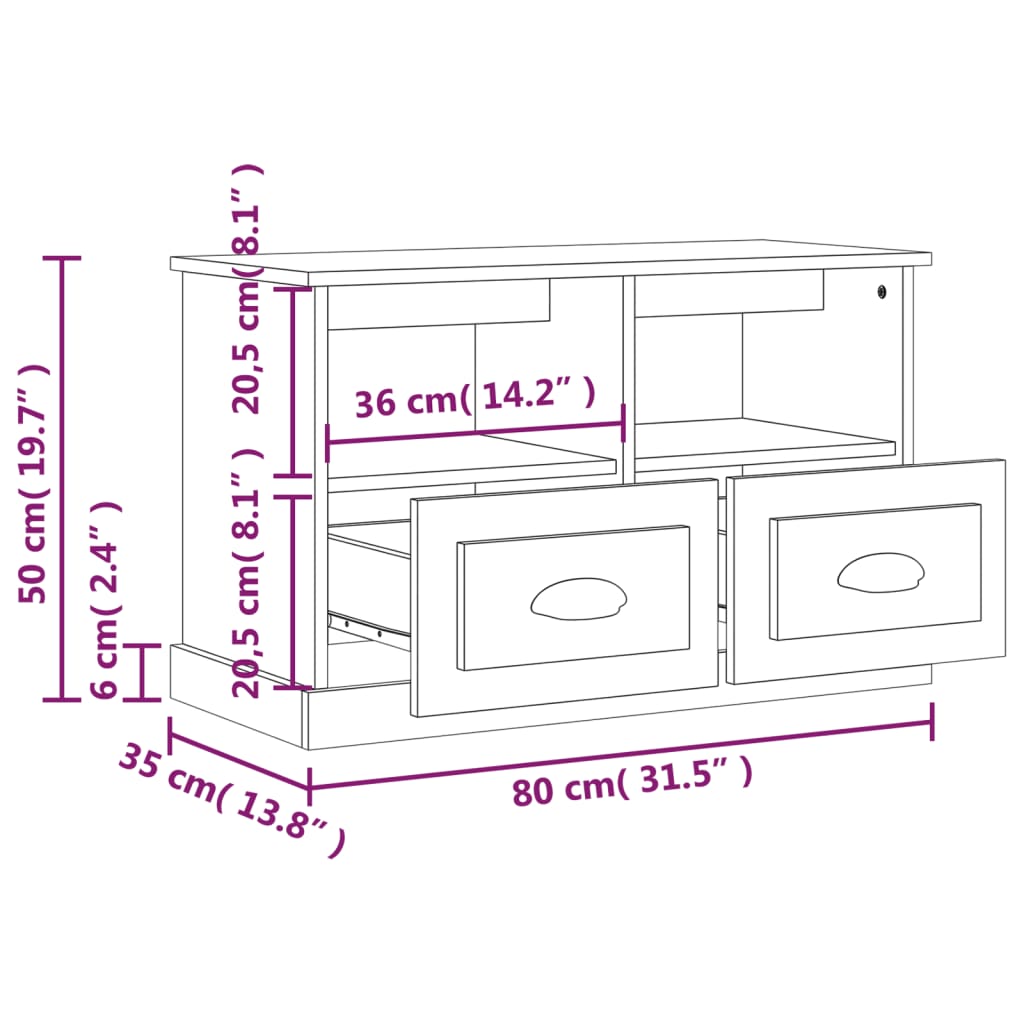 betonszürke szerelt fa TV-szekrény 80 x 35 x 50 cm