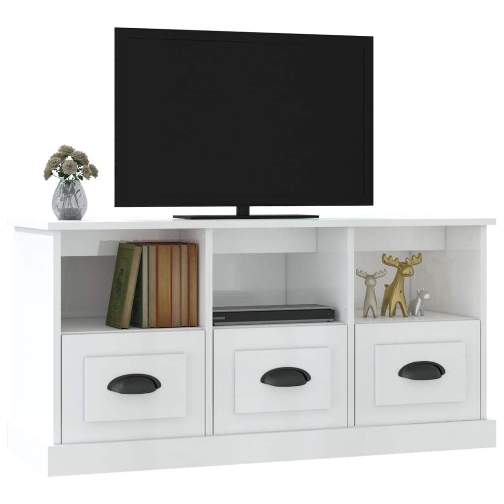 fehér magasfényű szerelt fa TV-szekrény 100x35x50 cm