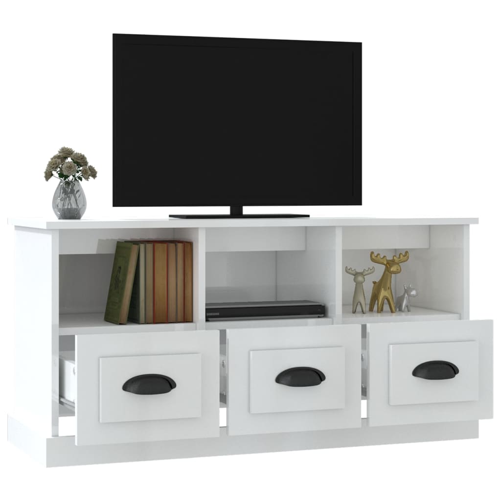fehér magasfényű szerelt fa TV-szekrény 100x35x50 cm