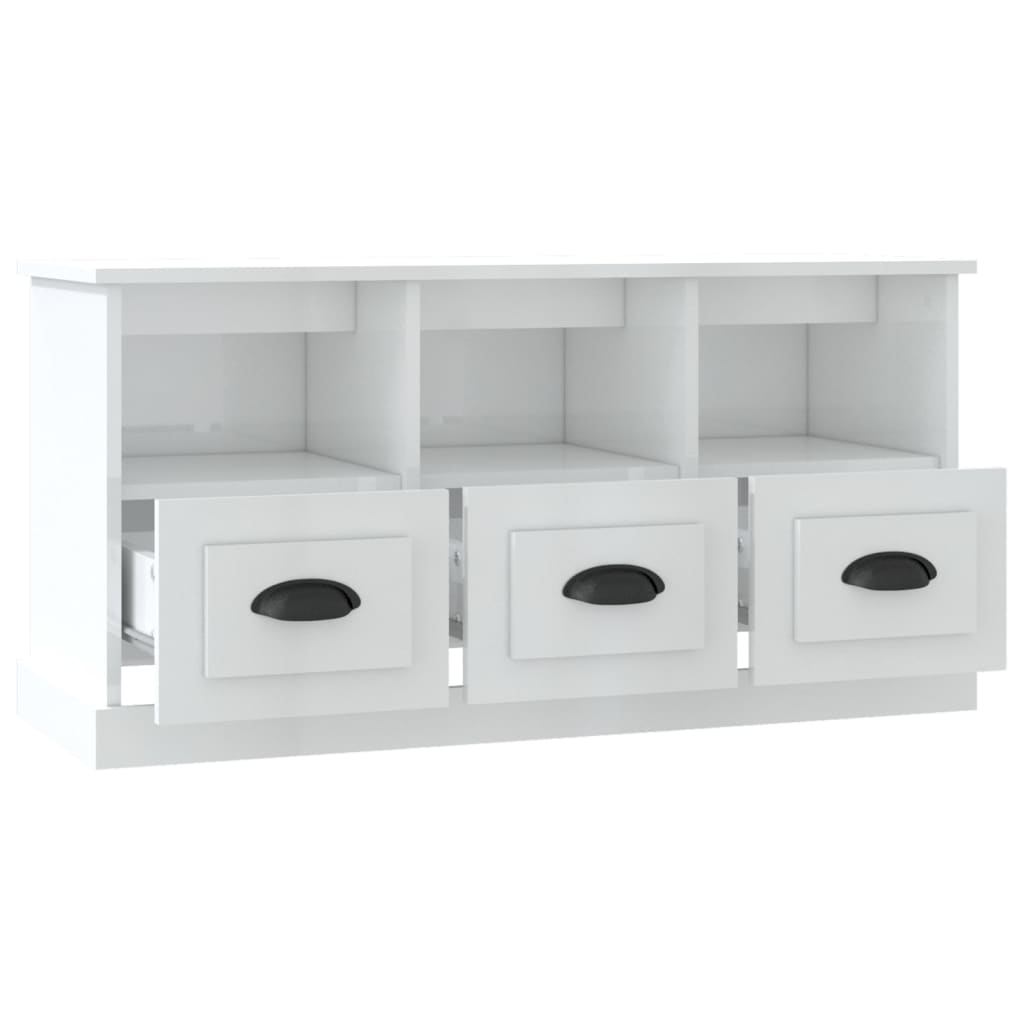 fehér magasfényű szerelt fa TV-szekrény 100x35x50 cm