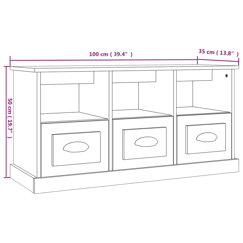 fehér magasfényű szerelt fa TV-szekrény 100x35x50 cm