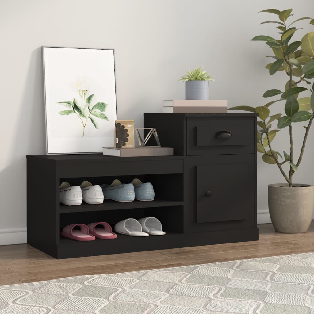 fekete szerelt fa cipősszekrény 100x42x60 cm