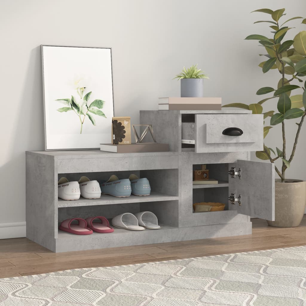 betonszürke szerelt fa cipőszekrény 100 x 42 x 60 cm