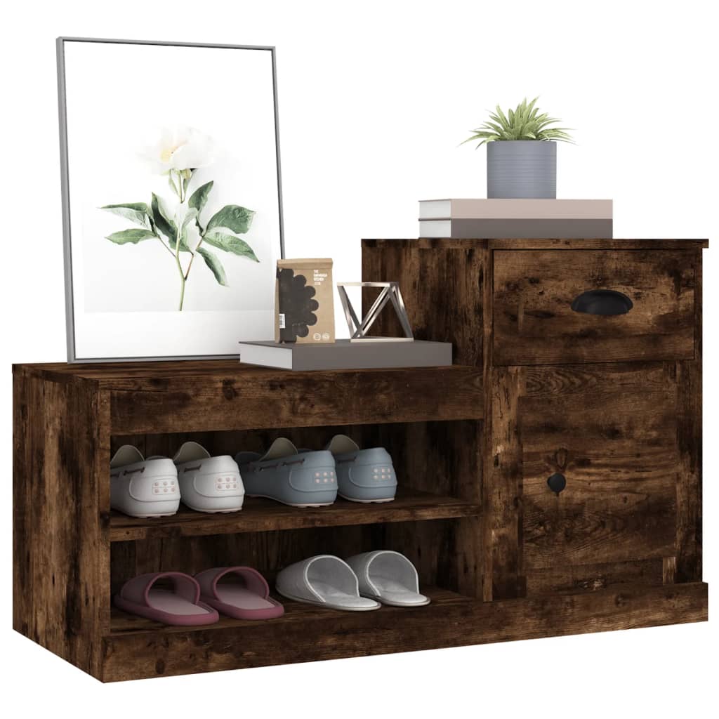 füstös tölgy színű szerelt fa cipősszekrény 100x42x60 cm