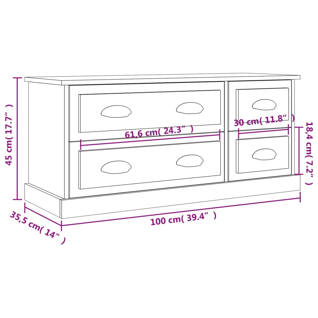 betonszürke szerelt fa TV-szekrény 100 x 35,5 x 45 cm