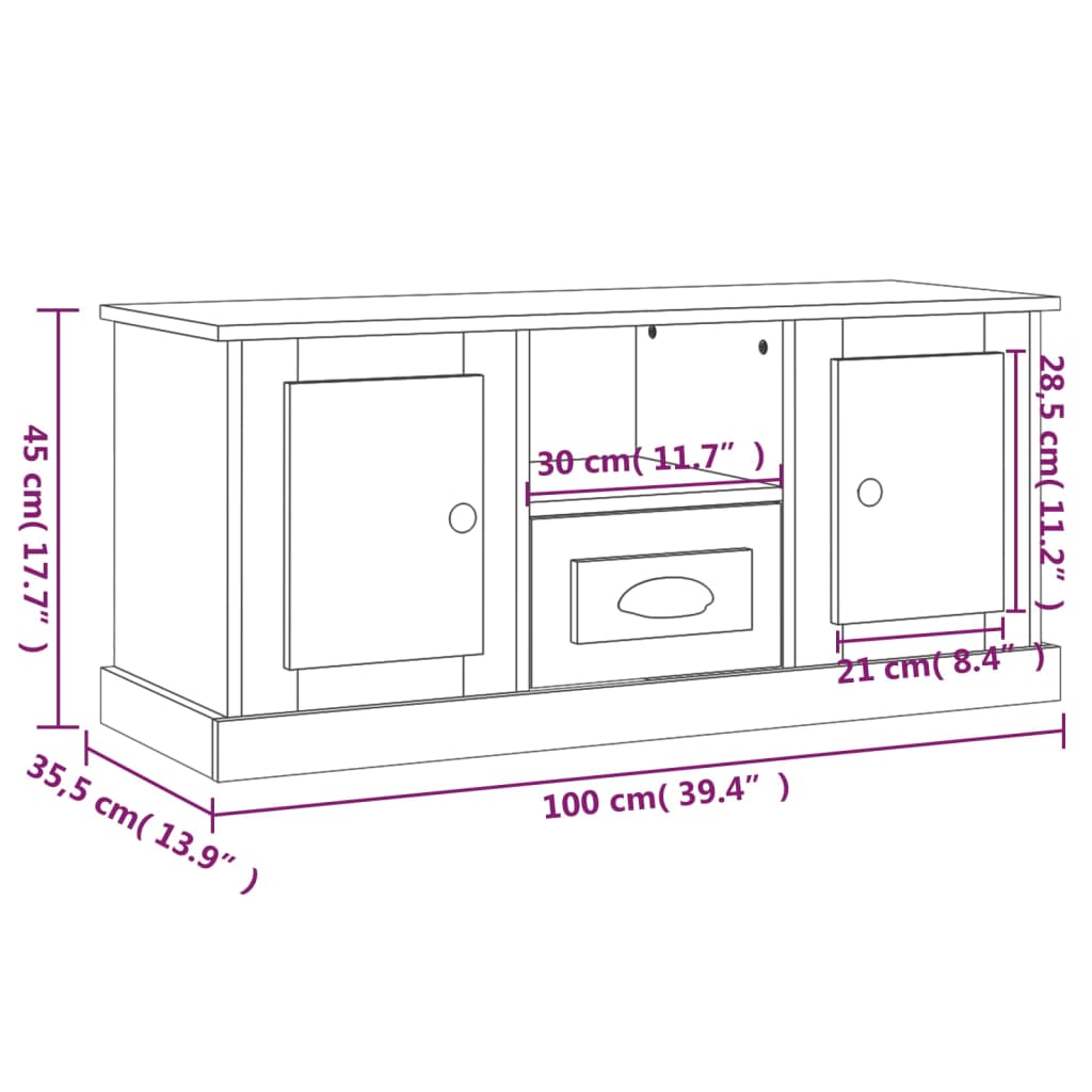 betonszürke szerelt fa TV-szekrény 100 x 35,5 x 45 cm