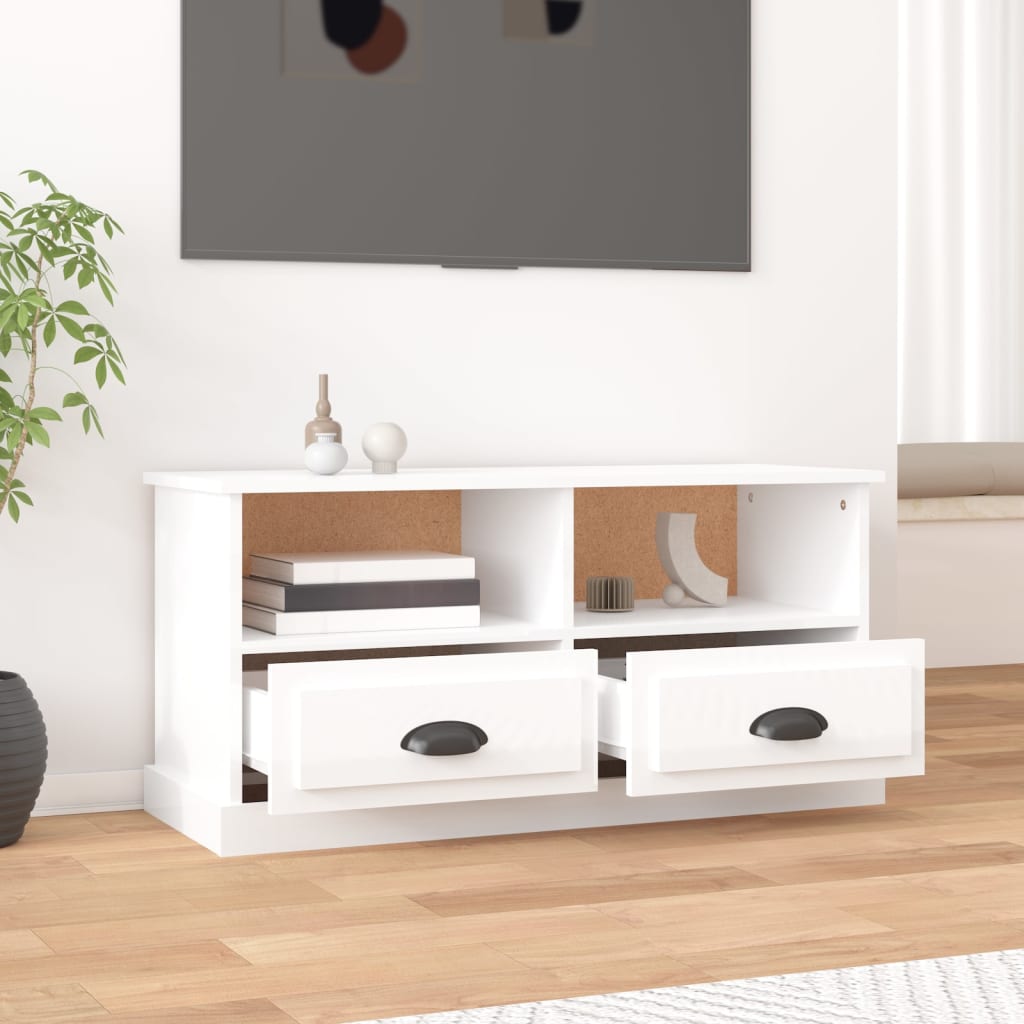 fehér magasfényű szerelt fa TV-szekrény 93x35,5x45 cm