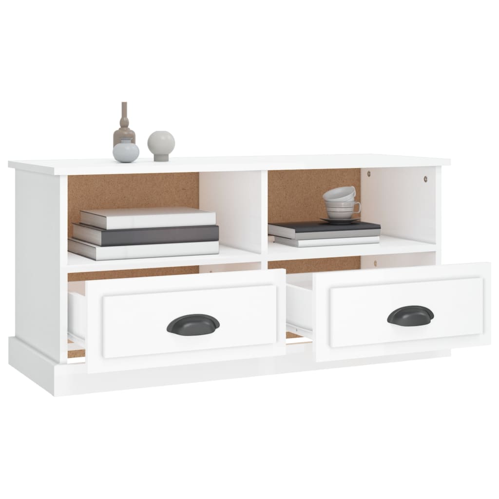 fehér magasfényű szerelt fa TV-szekrény 93x35,5x45 cm
