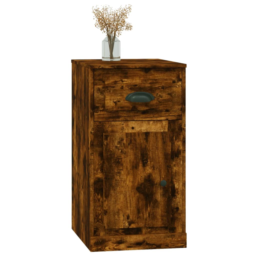 füstös tölgy színű szerelt fa kisszekrény fiókkal 40x50x75 cm