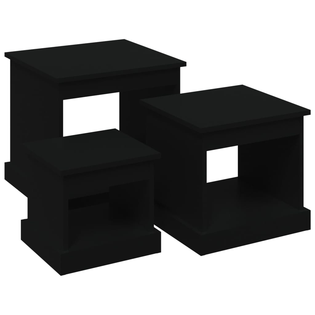 3 db fekete szerelt fa dohányzóasztal