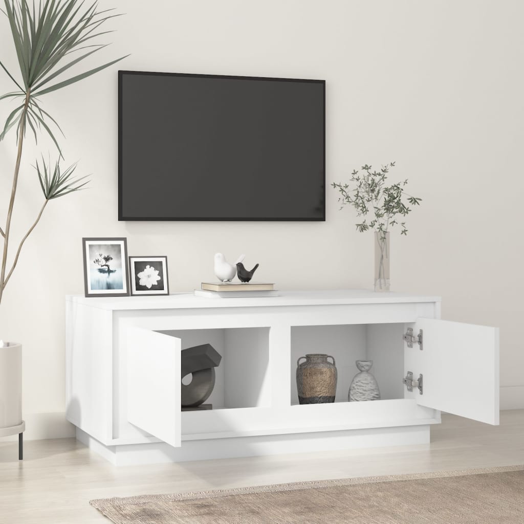 magasfényű fehér szerelt fa dohányzóasztal 102 x 50 x 44 cm