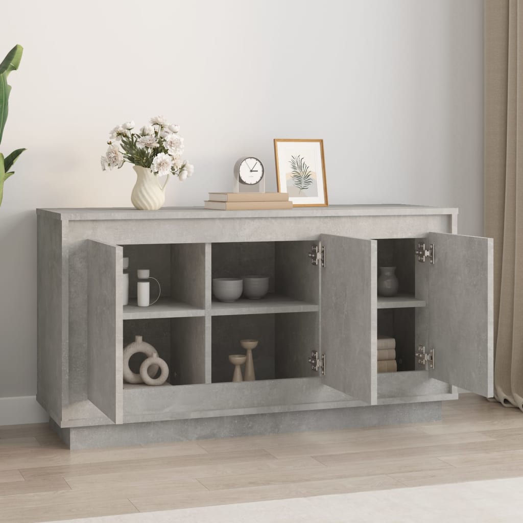 betonszürke szerelt fa tálalószekrény 102 x 35 x 55 cm