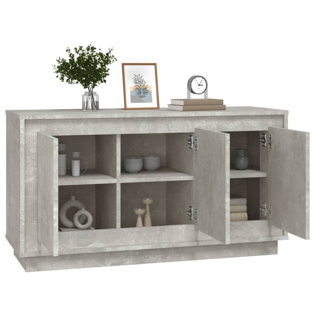 betonszürke szerelt fa tálalószekrény 102 x 35 x 55 cm