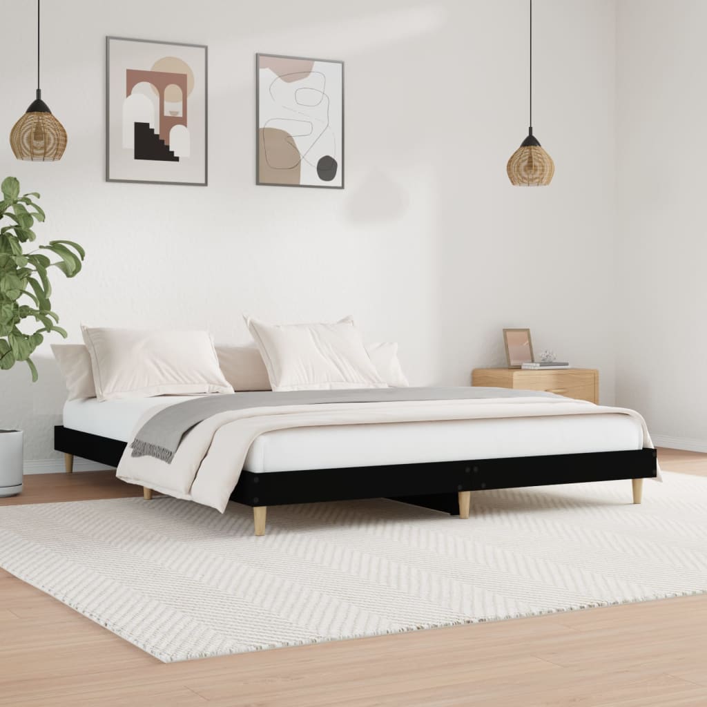 fekete szerelt fa ágykeret 200 x 200 cm