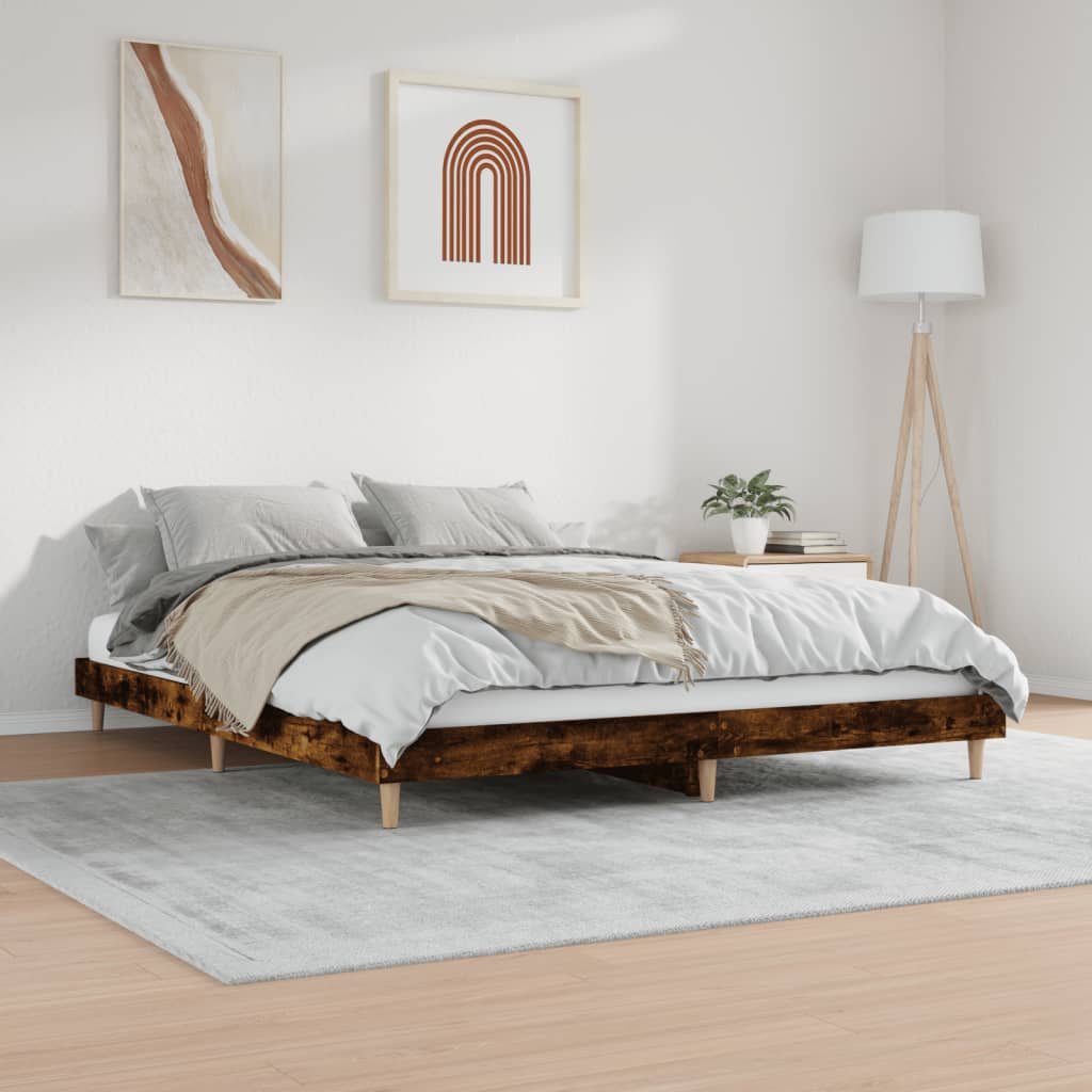 füstös tölgy színű szerelt fa ágykeret matrac nélkül 200x200 cm