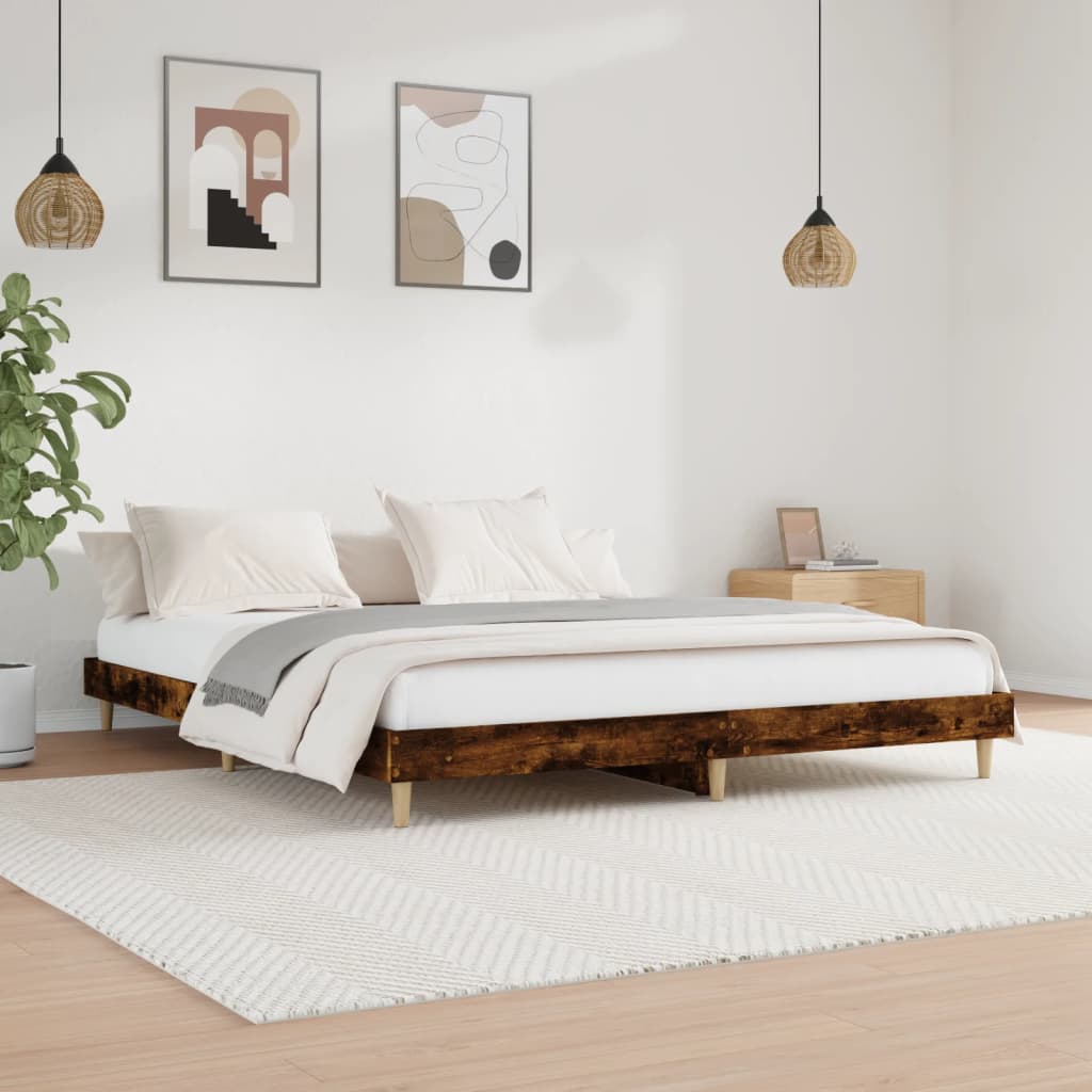 füstös tölgy színű szerelt fa ágykeret matrac nélkül 200x200 cm