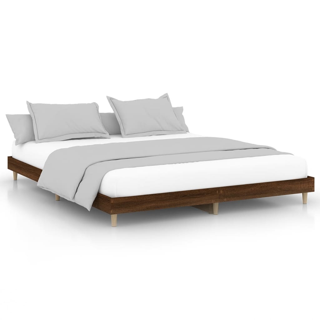 barna tölgy színű szerelt fa ágykeret matrac nélkül 200x200 cm