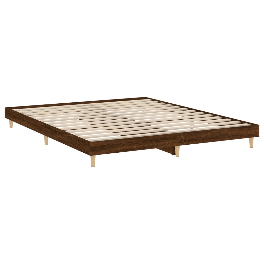 barna tölgy színű szerelt fa ágykeret matrac nélkül 200x200 cm