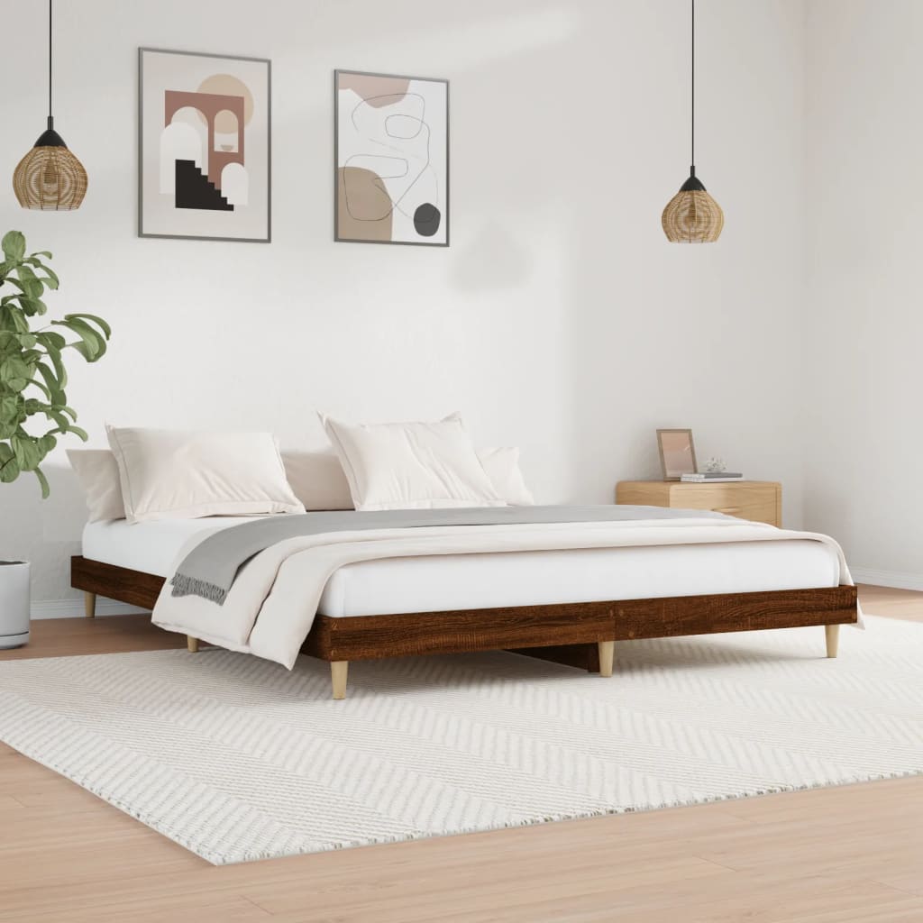 barna tölgy színű szerelt fa ágykeret matrac nélkül 200x200 cm