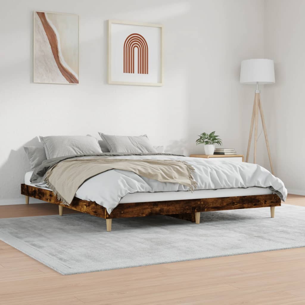 füstös tölgy színű szerelt fa ágykeret matrac nélkül 150x200 cm