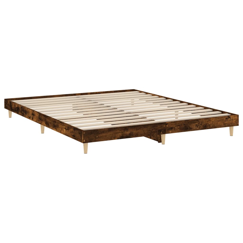 füstös tölgy színű szerelt fa ágykeret matrac nélkül 150x200 cm