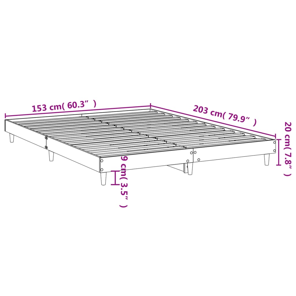 füstös tölgy színű szerelt fa ágykeret matrac nélkül 150x200 cm