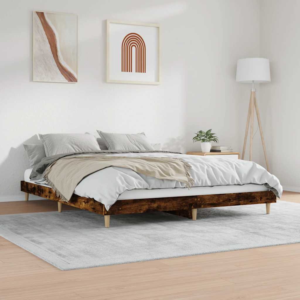 füstös tölgy színű szerelt fa ágykeret matrac nélkül 120x200 cm