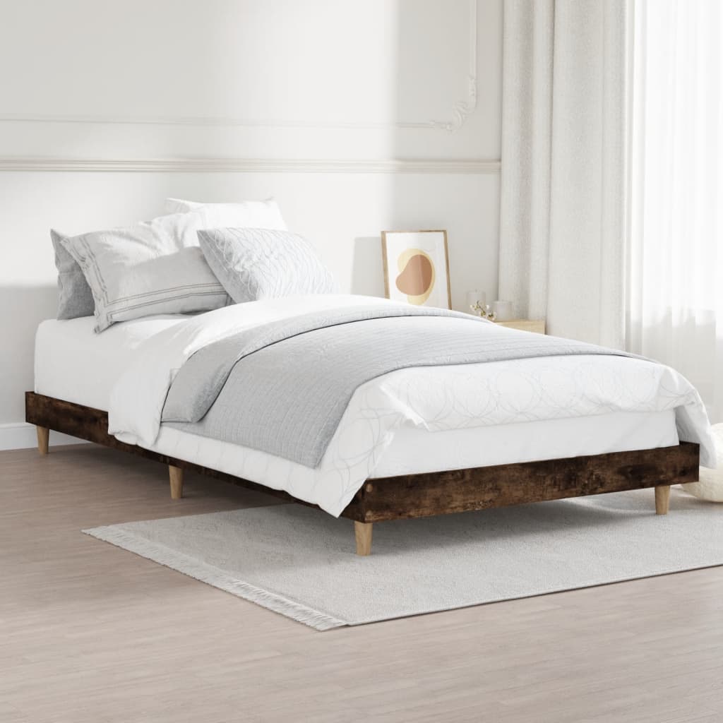 füstös tölgy színű szerelt fa ágykeret matrac nélkül 90x200 cm