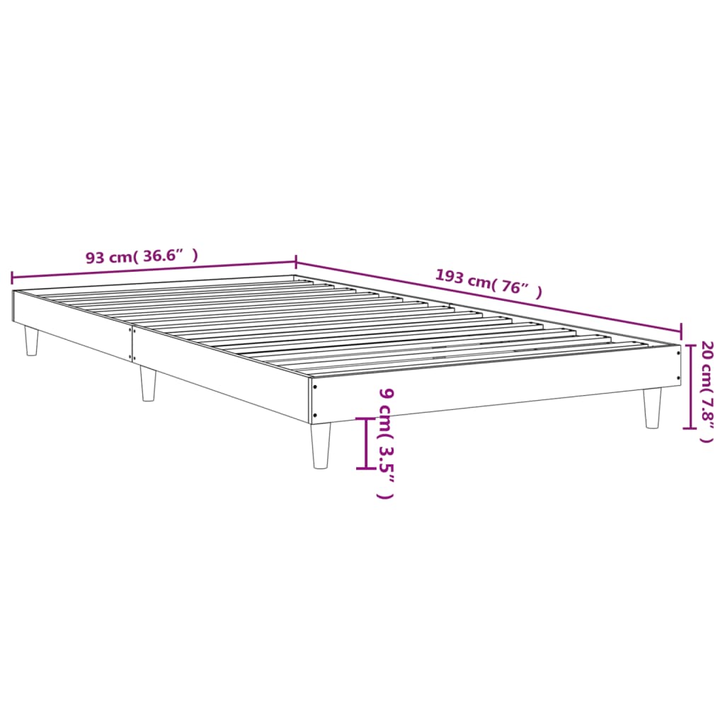 füstös tölgy színű szerelt fa ágykeret matrac nélkül 90x190 cm