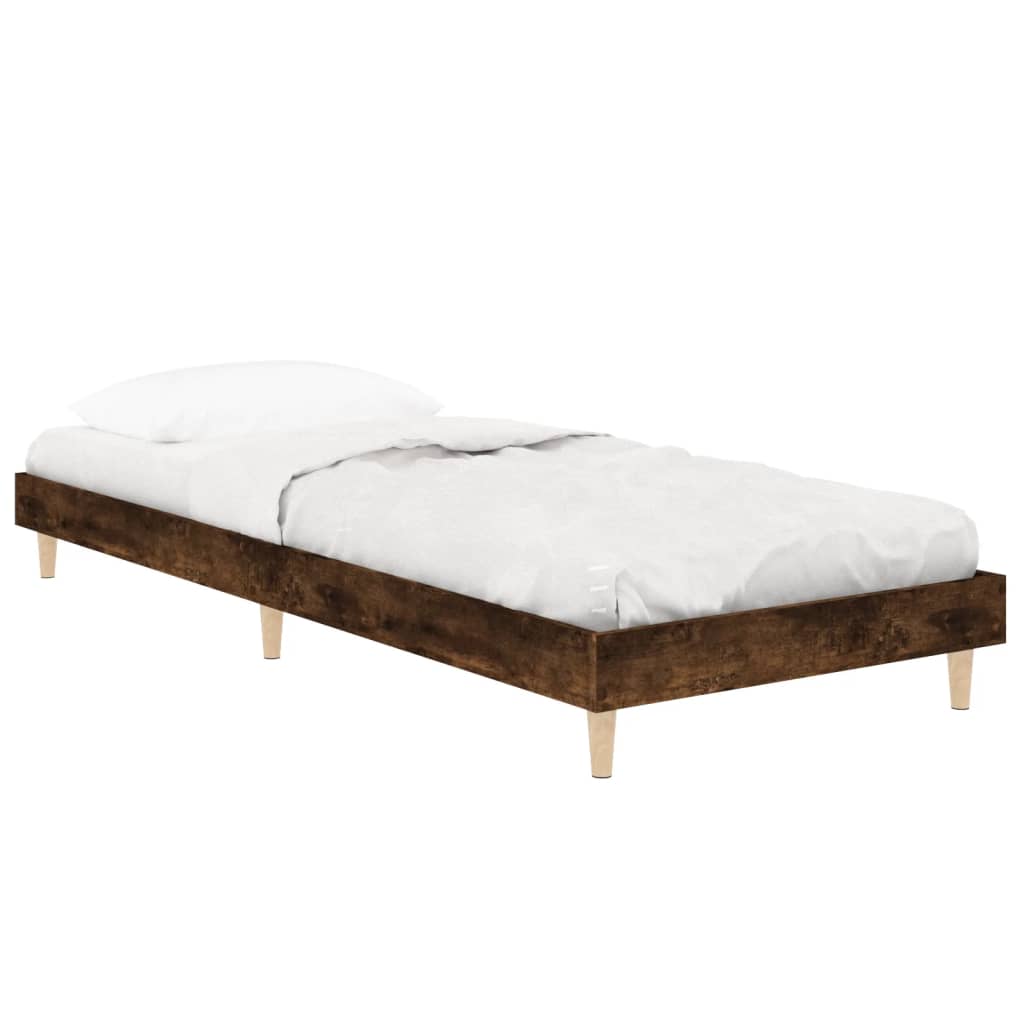 füstös tölgy színű szerelt fa ágykeret matrac nélkül 75x190 cm