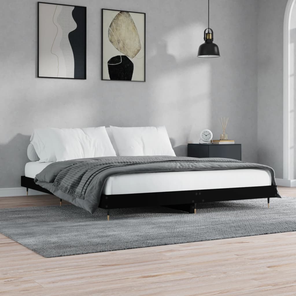 fekete szerelt fa ágykeret 200 x 200 cm