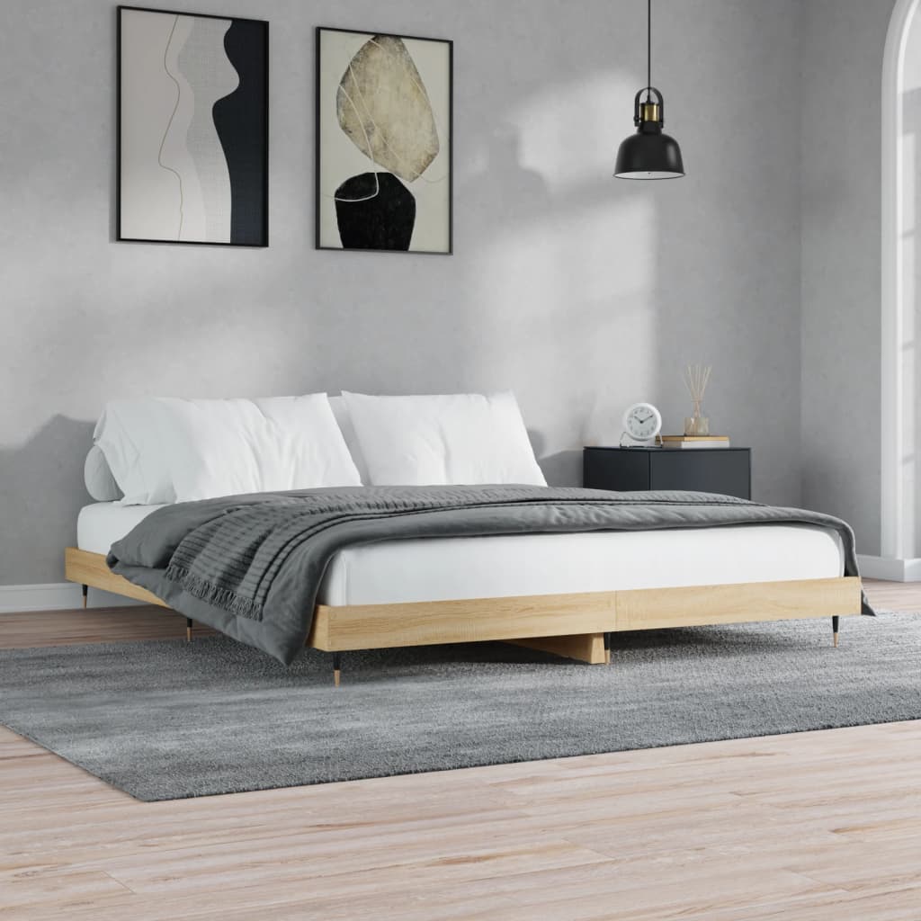 sonoma tölgyszínű szerelt fa ágykeret matrac nélkül 200x200 cm