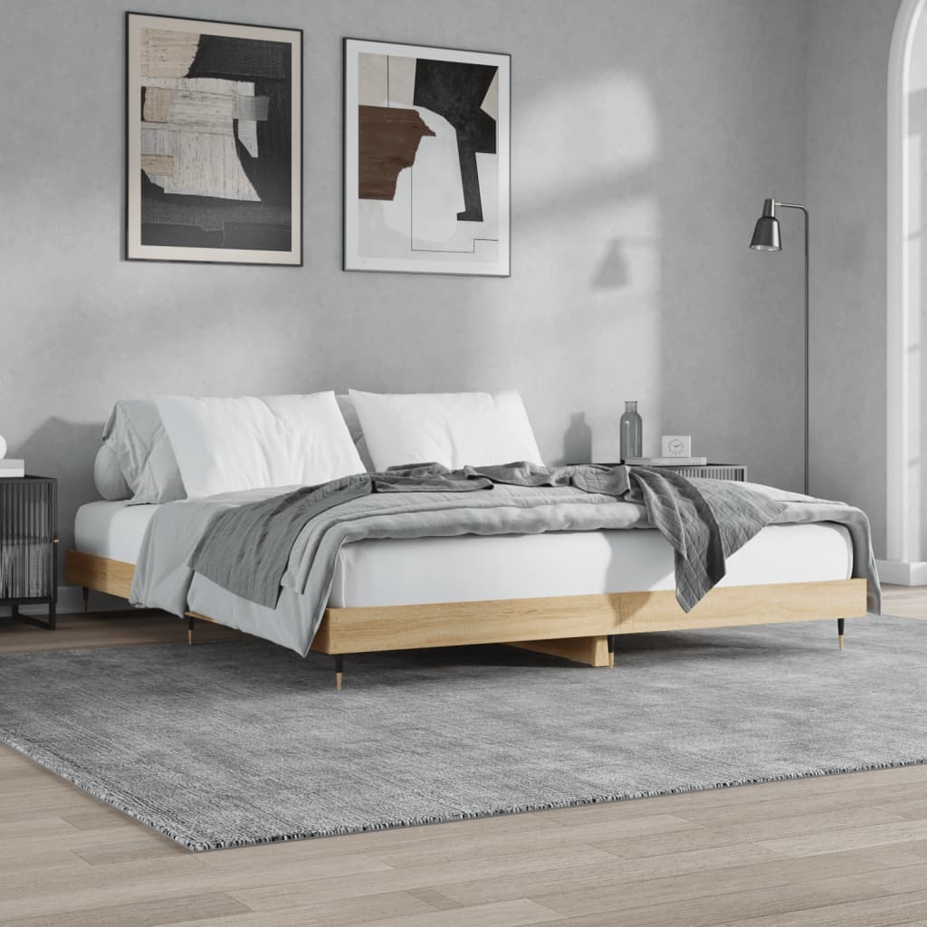 sonoma tölgyszínű szerelt fa ágykeret matrac nélkül 200x200 cm
