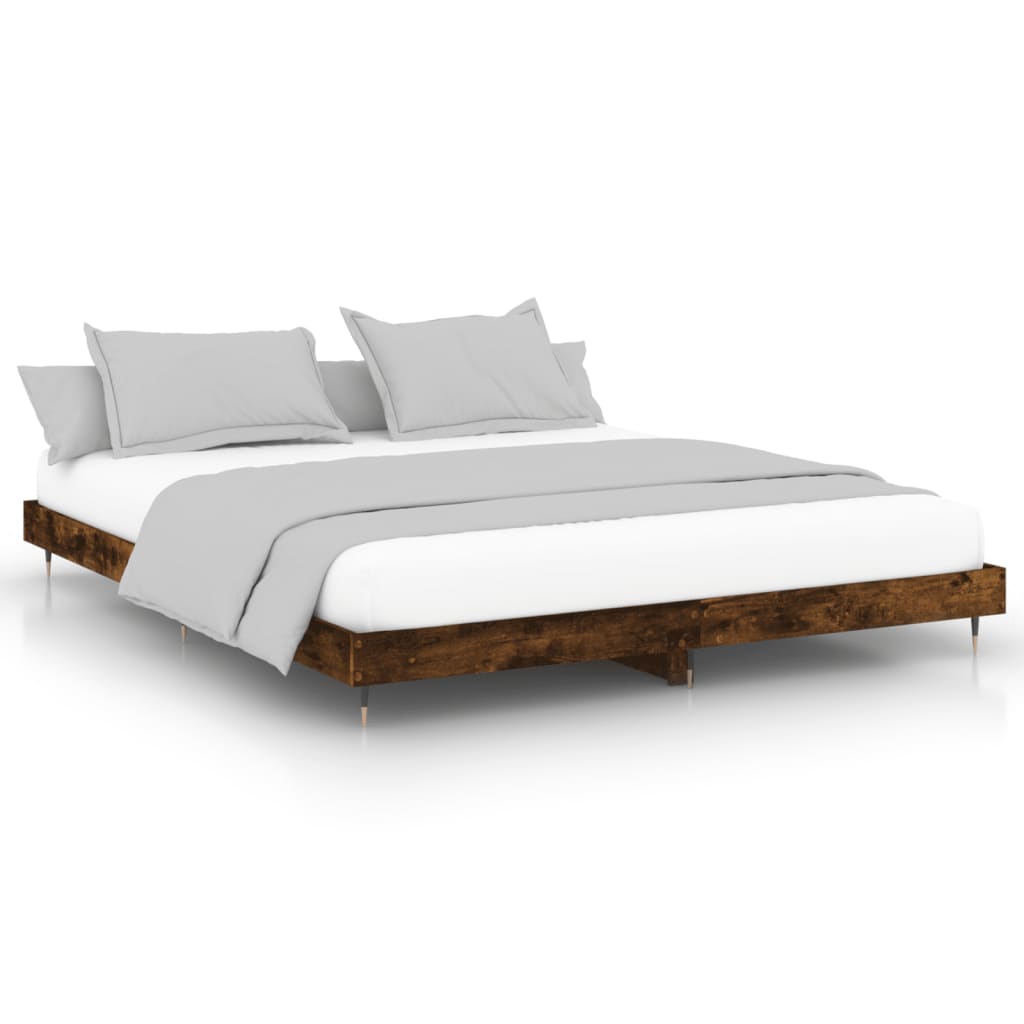 füstös tölgy színű szerelt fa ágykeret matrac nélkül 200x200 cm