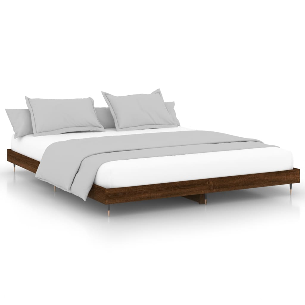 barna tölgy színű szerelt fa ágykeret matrac nélkül 200x200 cm