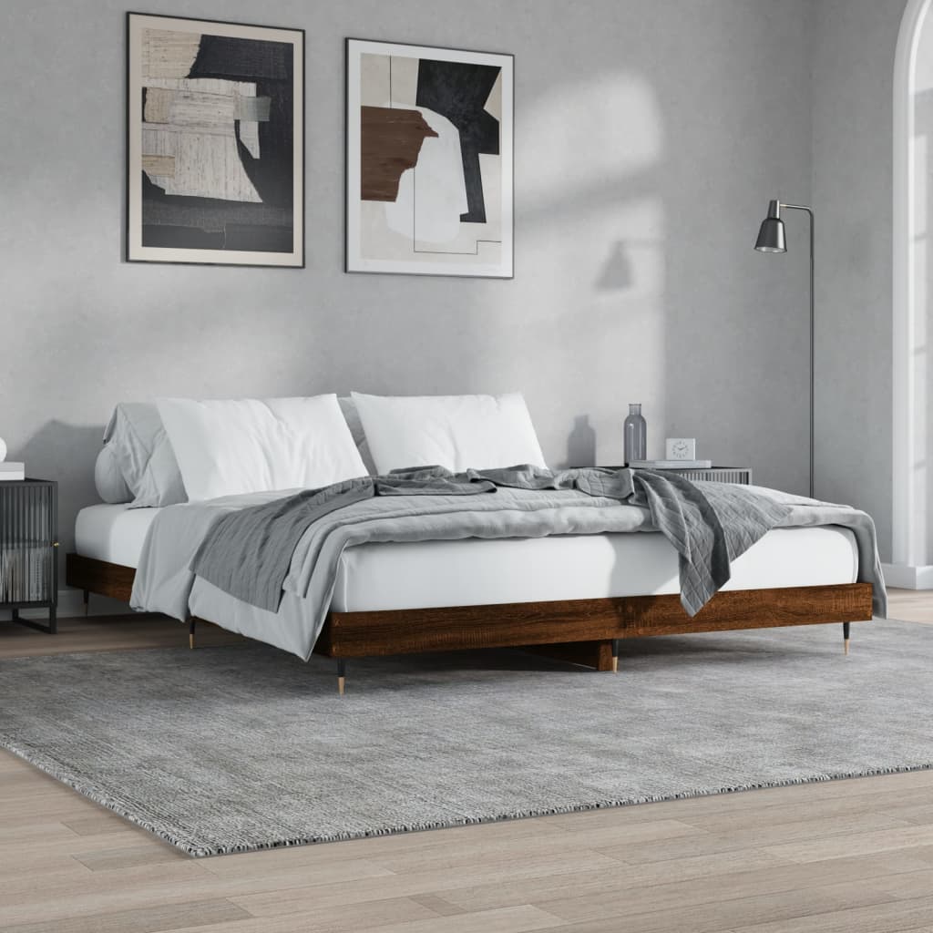 barna tölgy színű szerelt fa ágykeret matrac nélkül 200x200 cm