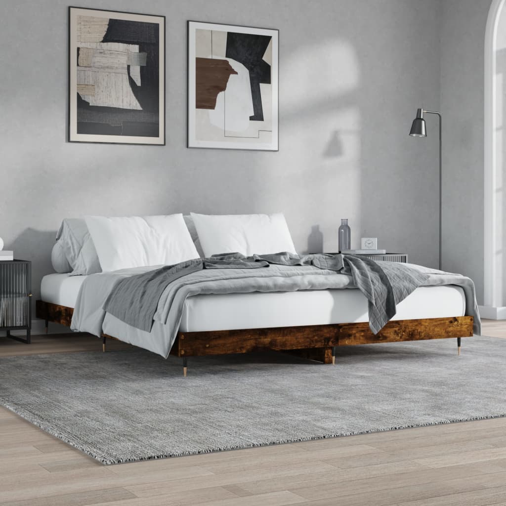 füstös tölgy színű szerelt fa ágykeret matrac nélkül 120x200 cm