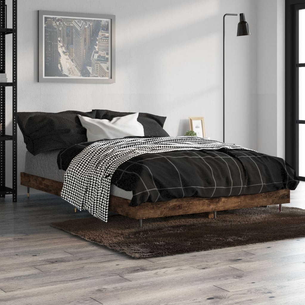 füstös tölgy színű szerelt fa ágykeret matrac nélkül 120x190 cm