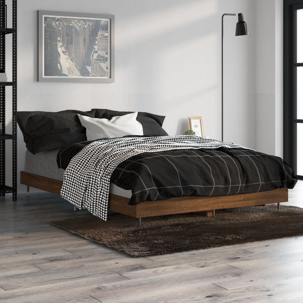 barna tölgy színű szerelt fa ágykeret matrac nélkül 120x190 cm