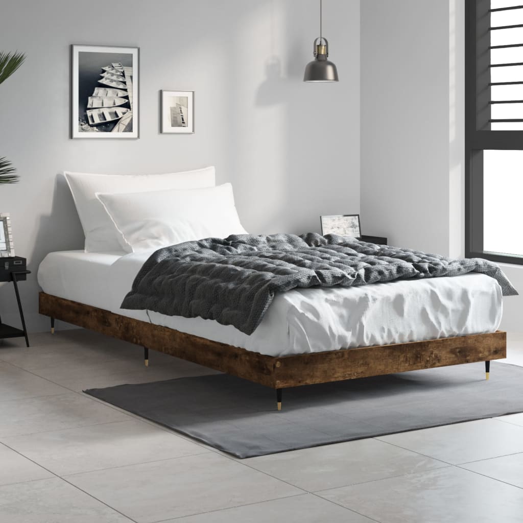füstös tölgy színű szerelt fa ágykeret matrac nélkül 90x190 cm