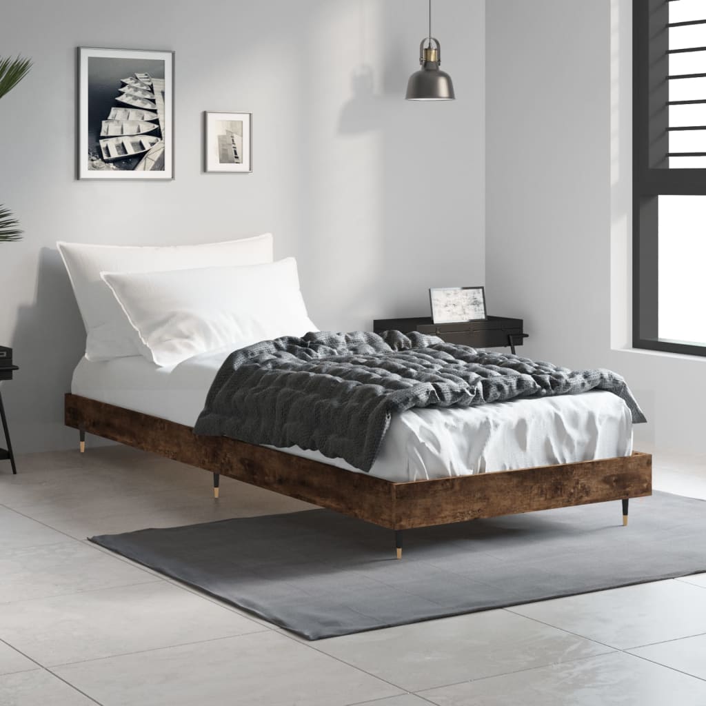 füstös tölgy színű szerelt fa ágykeret matrac nélkül 75x190 cm