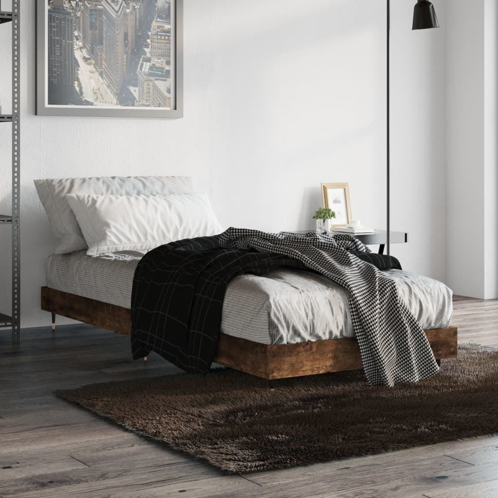füstös tölgy színű szerelt fa ágykeret matrac nélkül 75x190 cm